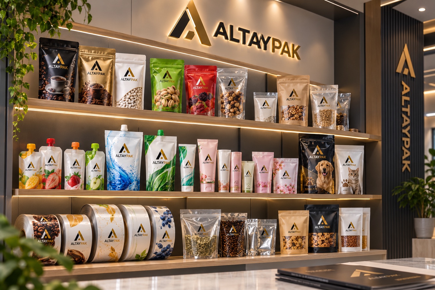 Altaypak ambalaj ürün reyonu: doypack poşetler, emzikli poşetler, tüpler ve film bobinleri
